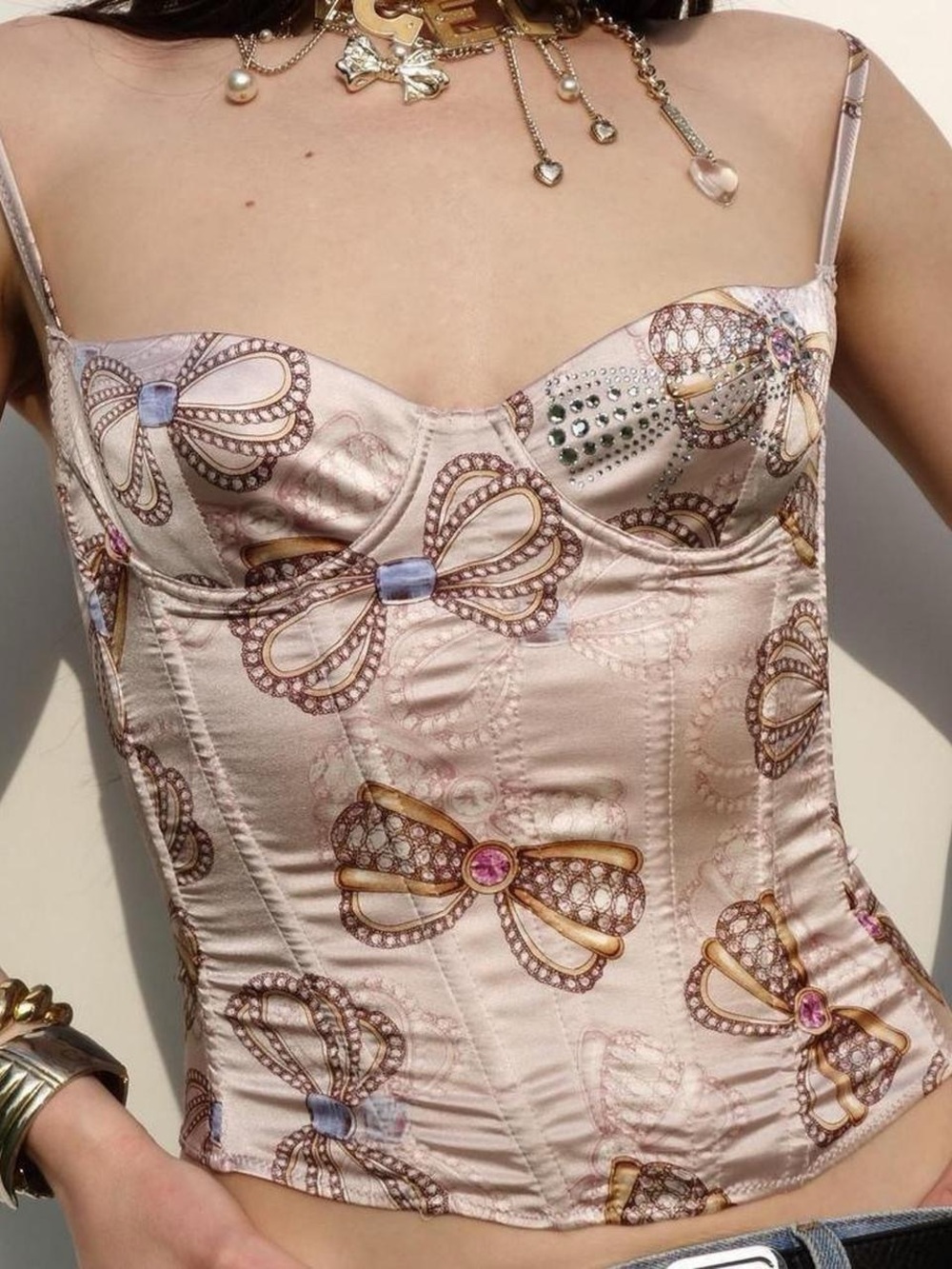 Blumarine Pink Satin Bow Corset Top - Picture 3 of 7